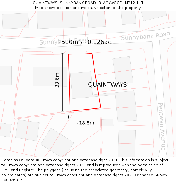 QUAINTWAYS, SUNNYBANK ROAD, BLACKWOOD, NP12 1HT: Plot and title map