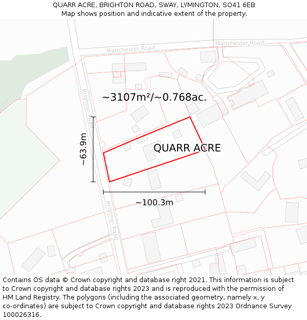 QUARR ACRE, BRIGHTON ROAD, SWAY, LYMINGTON, SO41 6EB: Plot and title map