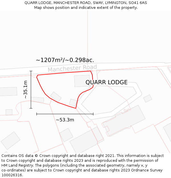 QUARR LODGE, MANCHESTER ROAD, SWAY, LYMINGTON, SO41 6AS: Plot and title map