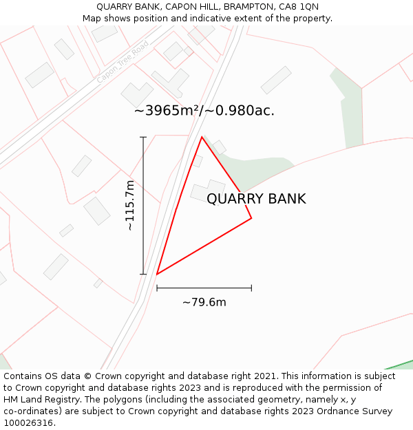 QUARRY BANK, CAPON HILL, BRAMPTON, CA8 1QN: Plot and title map