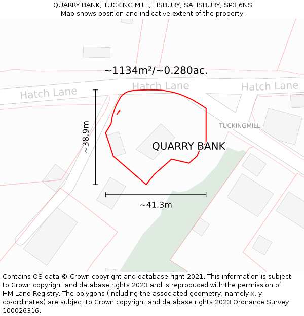 QUARRY BANK, TUCKING MILL, TISBURY, SALISBURY, SP3 6NS: Plot and title map