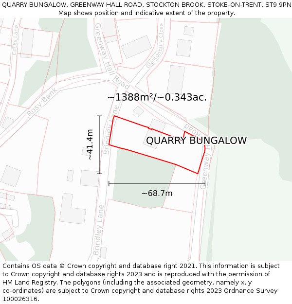 QUARRY BUNGALOW, GREENWAY HALL ROAD, STOCKTON BROOK, STOKE-ON-TRENT, ST9 9PN: Plot and title map