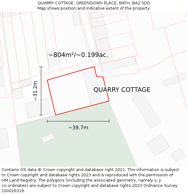 QUARRY COTTAGE, GREENDOWN PLACE, BATH, BA2 5DD: Plot and title map