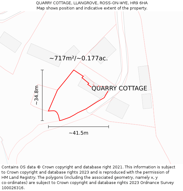 QUARRY COTTAGE, LLANGROVE, ROSS-ON-WYE, HR9 6HA: Plot and title map