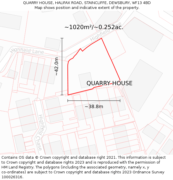 QUARRY HOUSE, HALIFAX ROAD, STAINCLIFFE, DEWSBURY, WF13 4BD: Plot and title map