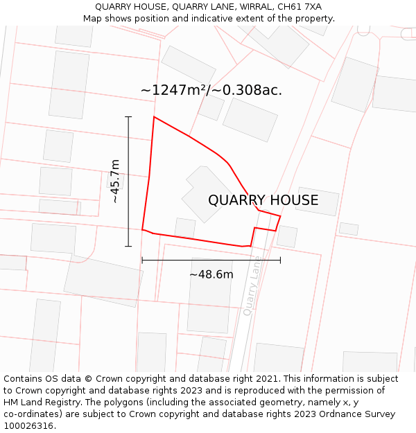 QUARRY HOUSE, QUARRY LANE, WIRRAL, CH61 7XA: Plot and title map