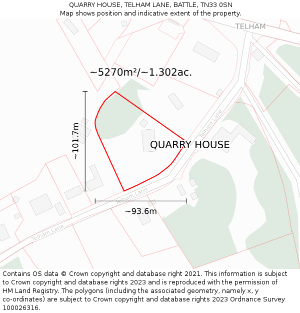 QUARRY HOUSE, TELHAM LANE, BATTLE, TN33 0SN: Plot and title map