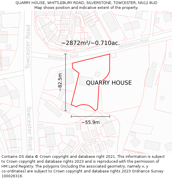 QUARRY HOUSE, WHITTLEBURY ROAD, SILVERSTONE, TOWCESTER, NN12 8UD: Plot and title map