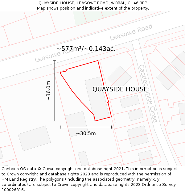 QUAYSIDE HOUSE, LEASOWE ROAD, WIRRAL, CH46 3RB: Plot and title map