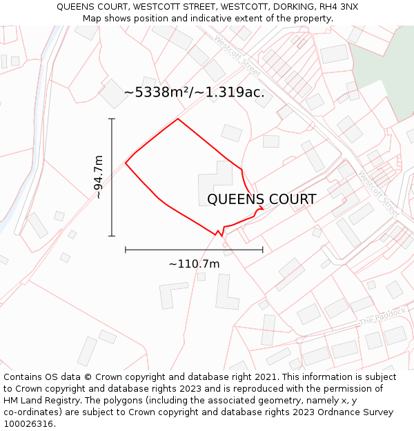 QUEENS COURT, WESTCOTT STREET, WESTCOTT, DORKING, RH4 3NX: Plot and title map