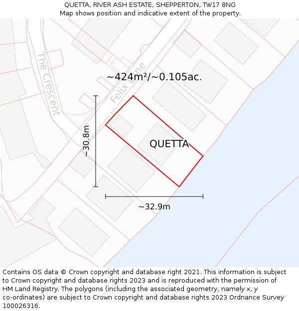 QUETTA, RIVER ASH ESTATE, SHEPPERTON, TW17 8NG: Plot and title map