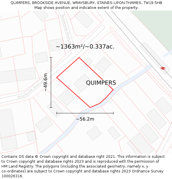 QUIMPERS, BROOKSIDE AVENUE, WRAYSBURY, STAINES-UPON-THAMES, TW19 5HB: Plot and title map