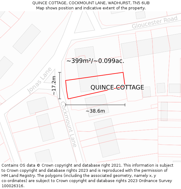 QUINCE COTTAGE, COCKMOUNT LANE, WADHURST, TN5 6UB: Plot and title map