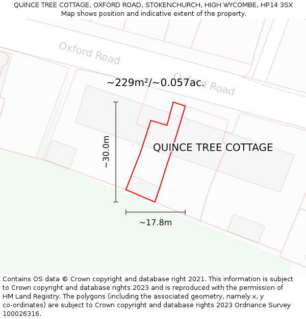 QUINCE TREE COTTAGE, OXFORD ROAD, STOKENCHURCH, HIGH WYCOMBE, HP14 3SX: Plot and title map