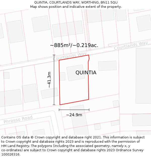 QUINTIA, COURTLANDS WAY, WORTHING, BN11 5QU: Plot and title map