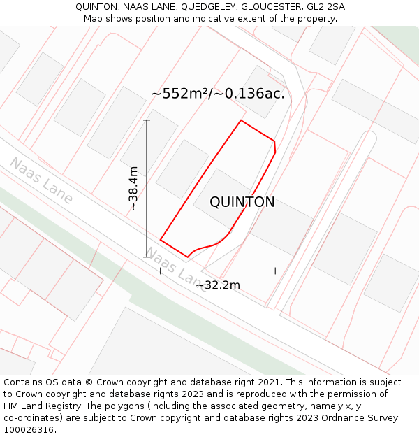 QUINTON, NAAS LANE, QUEDGELEY, GLOUCESTER, GL2 2SA: Plot and title map