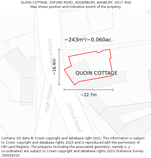 QUOIN COTTAGE, OXFORD ROAD, ADDERBURY, BANBURY, OX17 3NQ: Plot and title map