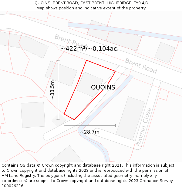 QUOINS, BRENT ROAD, EAST BRENT, HIGHBRIDGE, TA9 4JD: Plot and title map