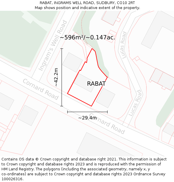 RABAT, INGRAMS WELL ROAD, SUDBURY, CO10 2RT: Plot and title map