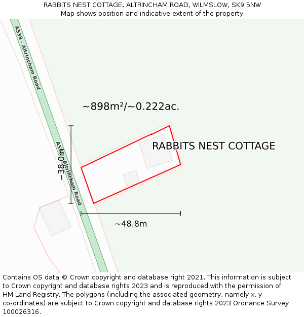 RABBITS NEST COTTAGE, ALTRINCHAM ROAD, WILMSLOW, SK9 5NW: Plot and title map