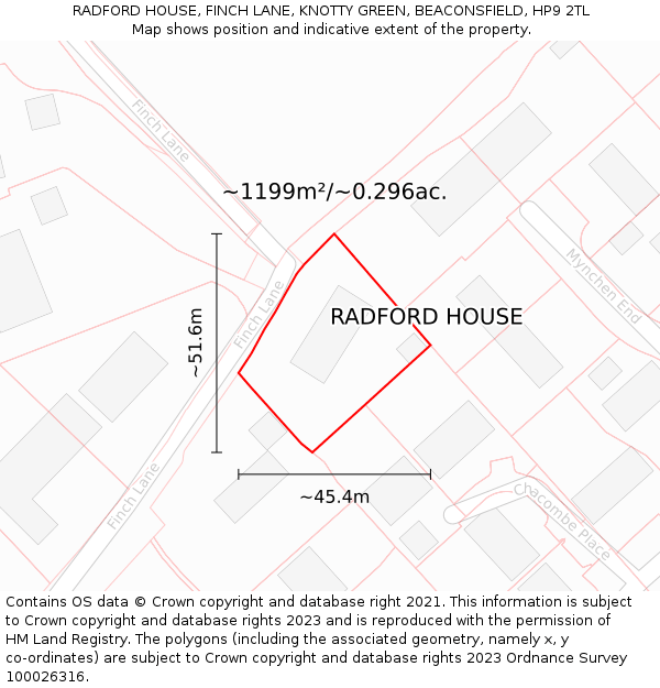 RADFORD HOUSE, FINCH LANE, KNOTTY GREEN, BEACONSFIELD, HP9 2TL: Plot and title map