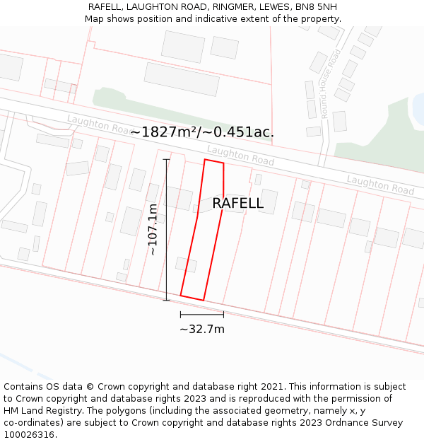 RAFELL, LAUGHTON ROAD, RINGMER, LEWES, BN8 5NH: Plot and title map