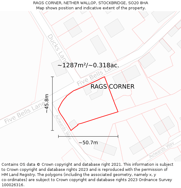 RAGS CORNER, NETHER WALLOP, STOCKBRIDGE, SO20 8HA: Plot and title map