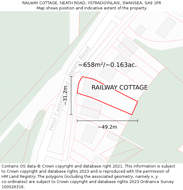 RAILWAY COTTAGE, NEATH ROAD, YSTRADGYNLAIS, SWANSEA, SA9 1PR: Plot and title map