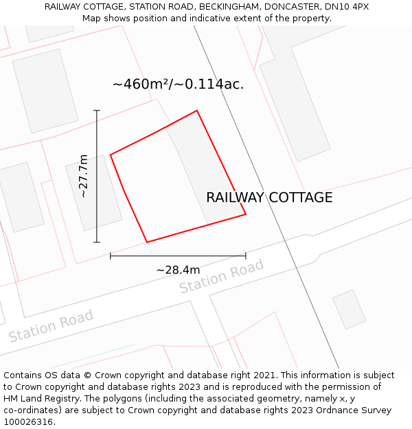 RAILWAY COTTAGE, STATION ROAD, BECKINGHAM, DONCASTER, DN10 4PX: Plot and title map