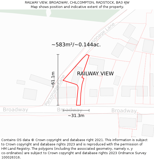 RAILWAY VIEW, BROADWAY, CHILCOMPTON, RADSTOCK, BA3 4JW: Plot and title map