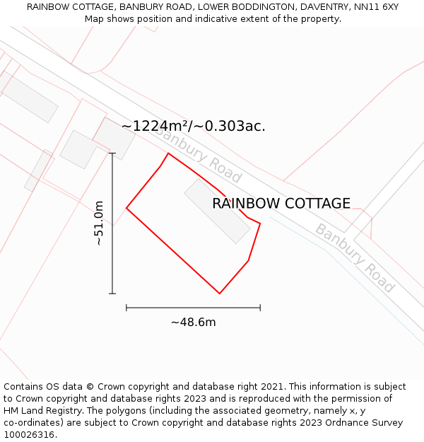 RAINBOW COTTAGE, BANBURY ROAD, LOWER BODDINGTON, DAVENTRY, NN11 6XY: Plot and title map