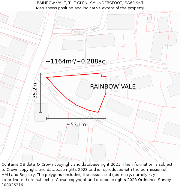 RAINBOW VALE, THE GLEN, SAUNDERSFOOT, SA69 9NT: Plot and title map