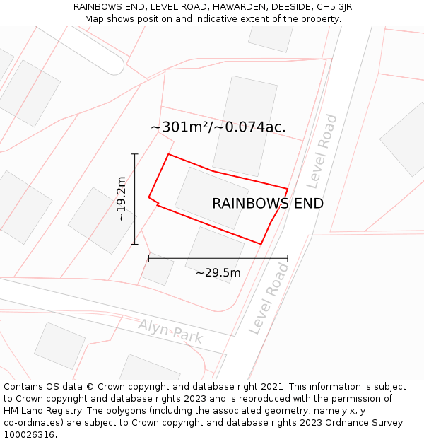 RAINBOWS END, LEVEL ROAD, HAWARDEN, DEESIDE, CH5 3JR: Plot and title map