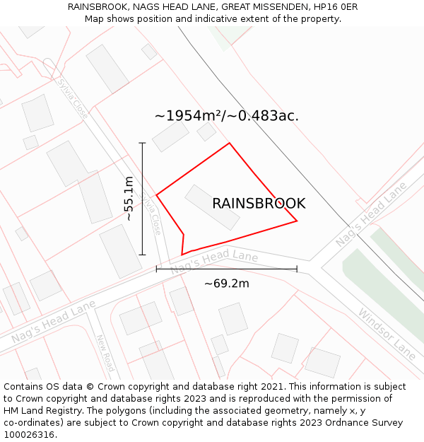 RAINSBROOK, NAGS HEAD LANE, GREAT MISSENDEN, HP16 0ER: Plot and title map