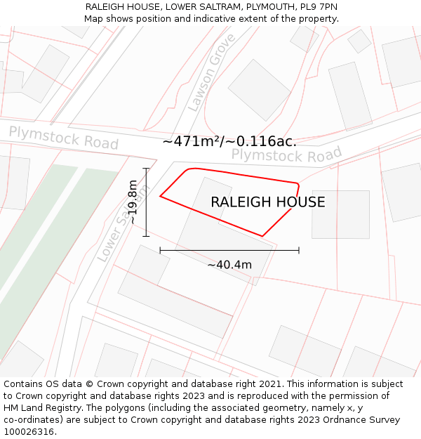 RALEIGH HOUSE, LOWER SALTRAM, PLYMOUTH, PL9 7PN: Plot and title map