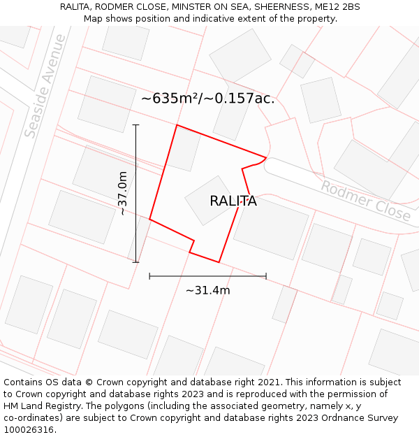 RALITA, RODMER CLOSE, MINSTER ON SEA, SHEERNESS, ME12 2BS: Plot and title map