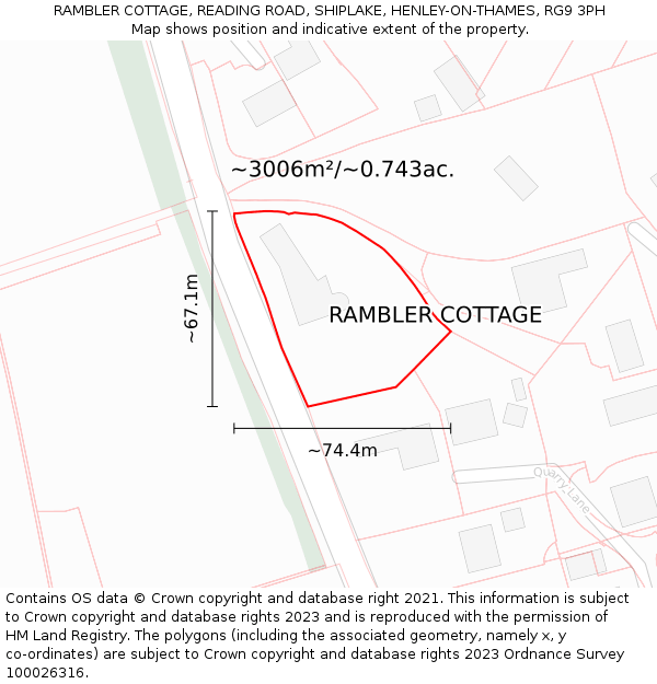 RAMBLER COTTAGE, READING ROAD, SHIPLAKE, HENLEY-ON-THAMES, RG9 3PH: Plot and title map