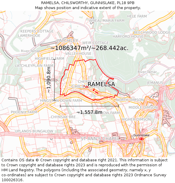 RAMELSA, CHILSWORTHY, GUNNISLAKE, PL18 9PB: Plot and title map