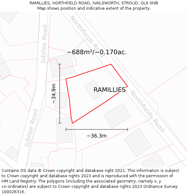 RAMILLIES, NORTHFIELD ROAD, NAILSWORTH, STROUD, GL6 0NB: Plot and title map