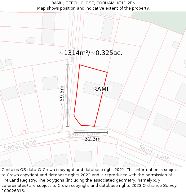 RAMLI, BEECH CLOSE, COBHAM, KT11 2EN: Plot and title map
