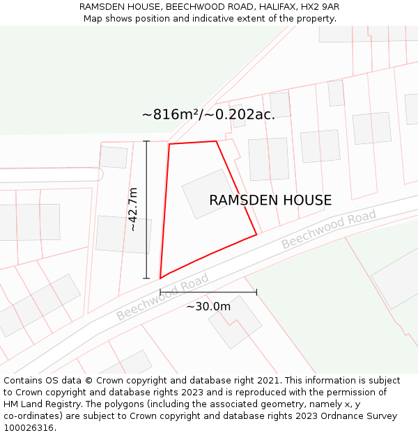 RAMSDEN HOUSE, BEECHWOOD ROAD, HALIFAX, HX2 9AR: Plot and title map