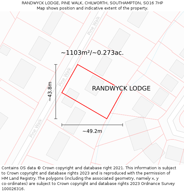 RANDWYCK LODGE, PINE WALK, CHILWORTH, SOUTHAMPTON, SO16 7HP: Plot and title map