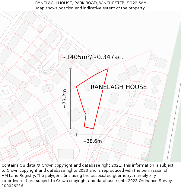 RANELAGH HOUSE, PARK ROAD, WINCHESTER, SO22 6AA: Plot and title map