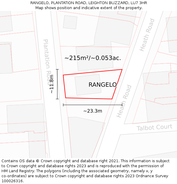 RANGELO, PLANTATION ROAD, LEIGHTON BUZZARD, LU7 3HR: Plot and title map