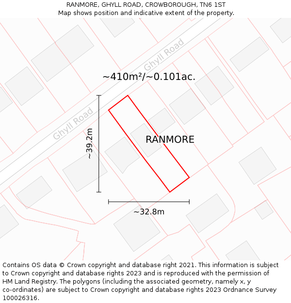 RANMORE, GHYLL ROAD, CROWBOROUGH, TN6 1ST: Plot and title map