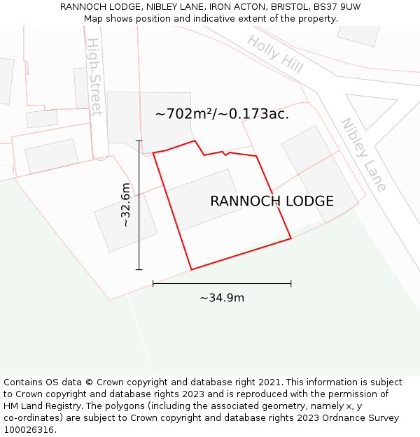 RANNOCH LODGE, NIBLEY LANE, IRON ACTON, BRISTOL, BS37 9UW: Plot and title map