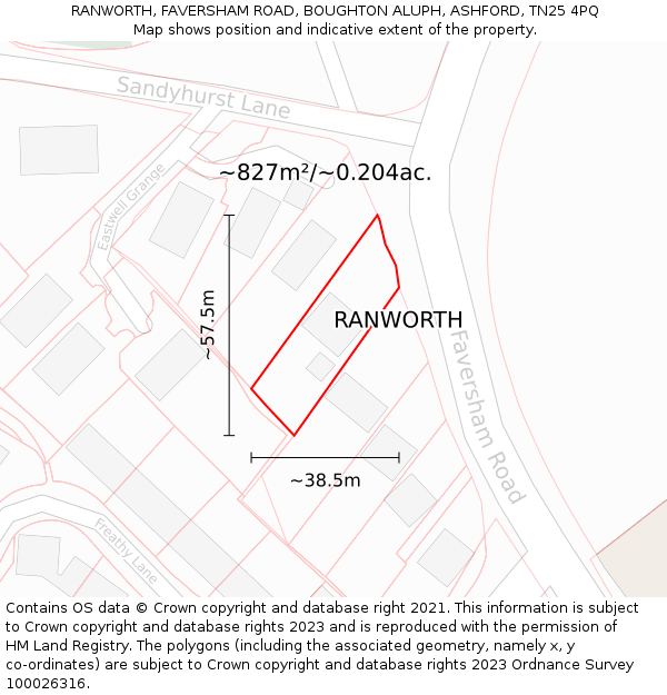 RANWORTH, FAVERSHAM ROAD, BOUGHTON ALUPH, ASHFORD, TN25 4PQ: Plot and title map