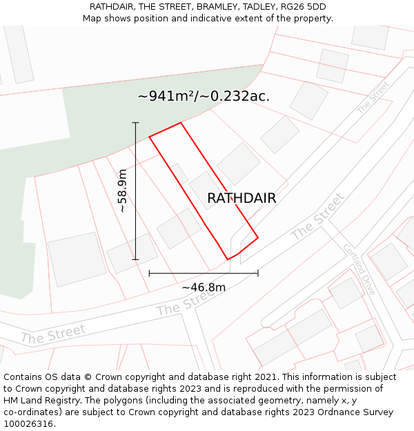 RATHDAIR, THE STREET, BRAMLEY, TADLEY, RG26 5DD: Plot and title map