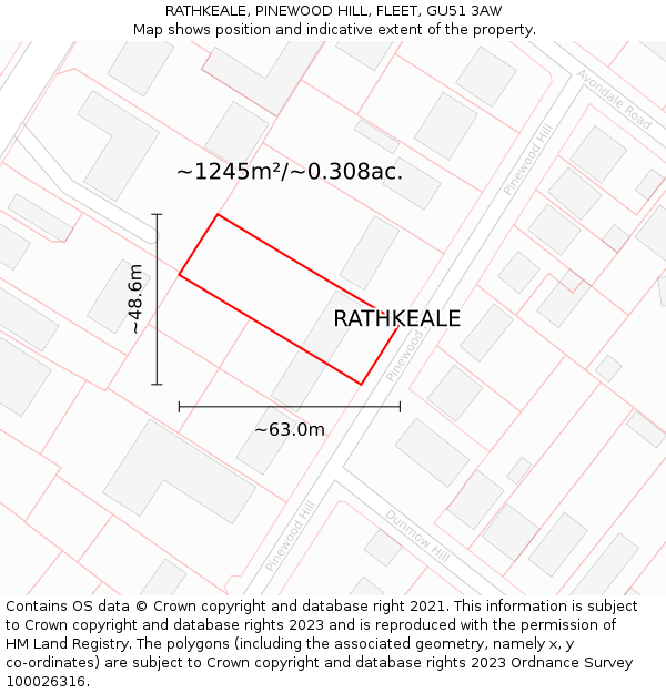 RATHKEALE, PINEWOOD HILL, FLEET, GU51 3AW: Plot and title map