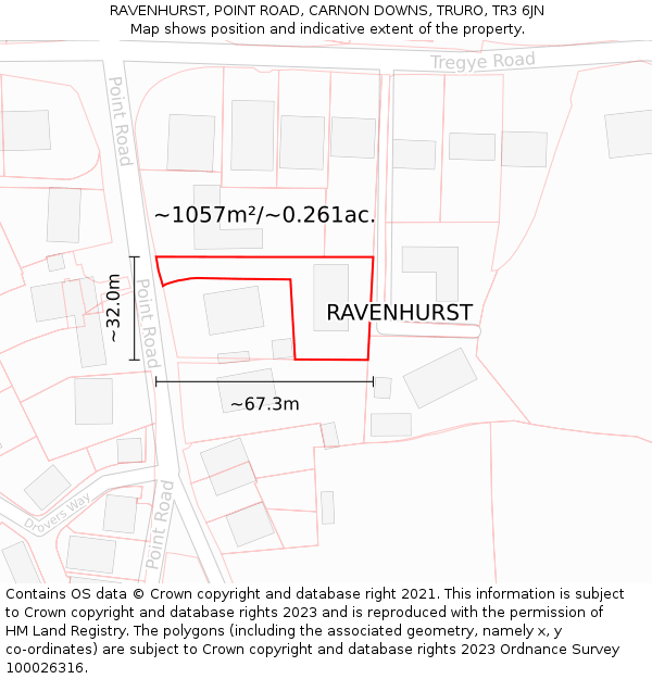 RAVENHURST, POINT ROAD, CARNON DOWNS, TRURO, TR3 6JN: Plot and title map